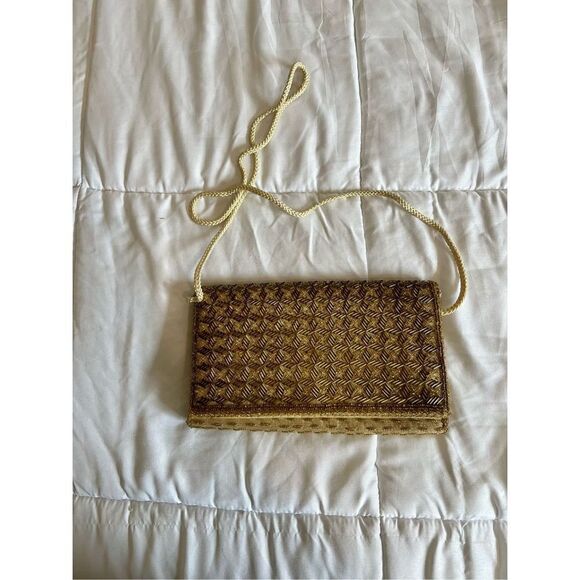 Gold beaded evening bag, handmade in Hong Kong, silk lined, exquisite evening ba - Picture 1 of 7